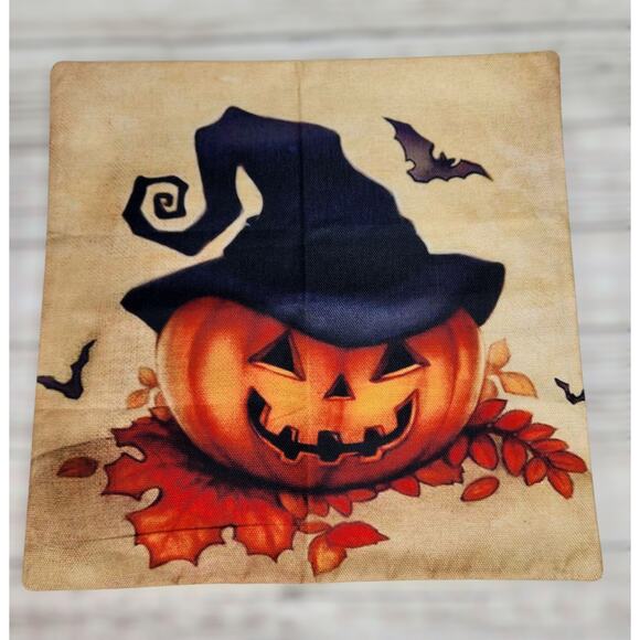 Pumpkin Witch Pillow Case Maple Leaves Zip Closure Halloween - Picture 1 of 9